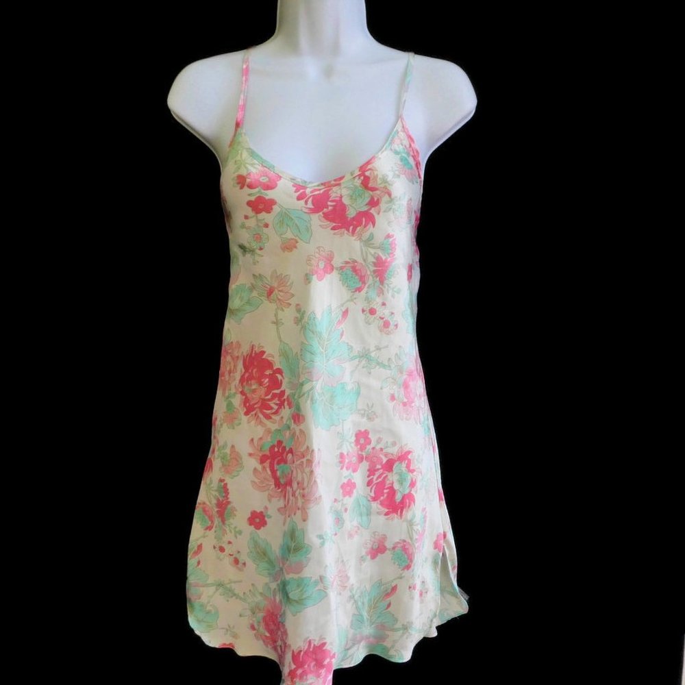 LA Intimates Vintage 80s Satin Pastel Floral Slip Robe Tie Belt 3pc Set USA - Picture 4 of 8